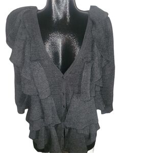 Premise Gray Knit Ruffled Cardigan L